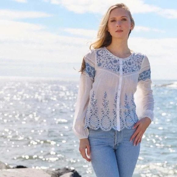 LoveShackFancy Badyn Blouse — Ivory Shores
